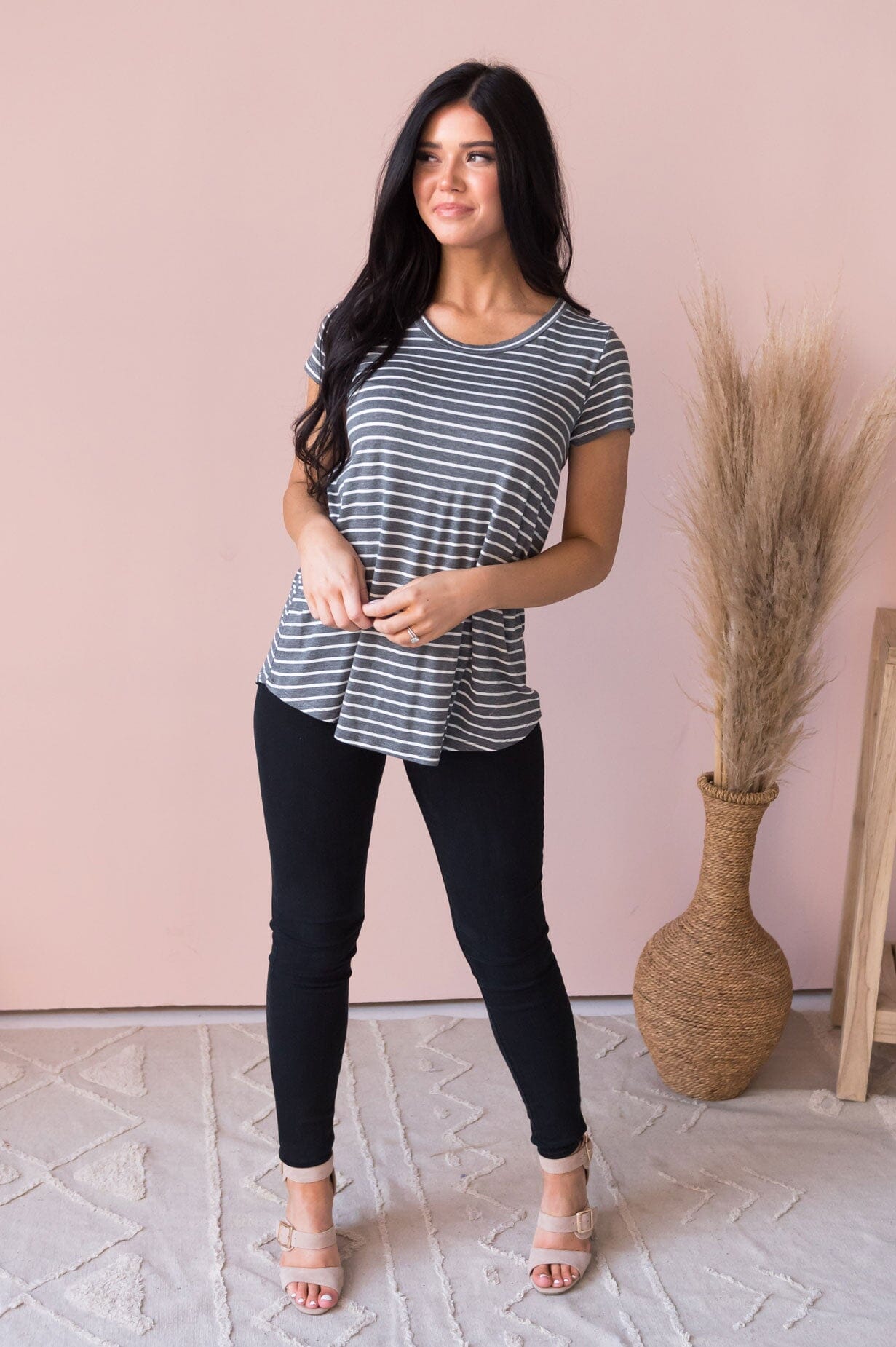 Casual Stripes Modest Tee NeeSee's Dresses 