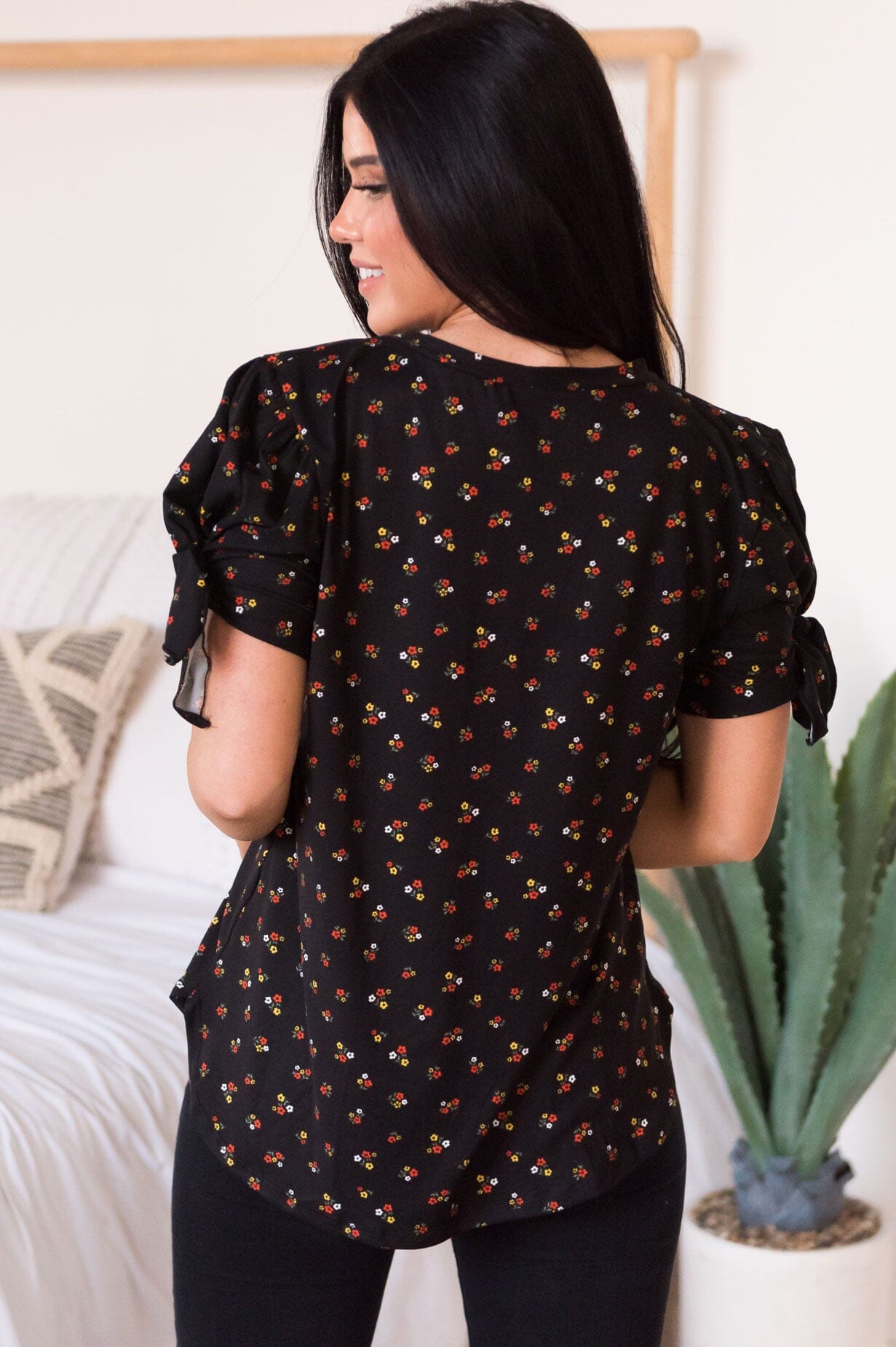 Ditsy Floral Tie Sleeve Modest Top NeeSee's Dresses 