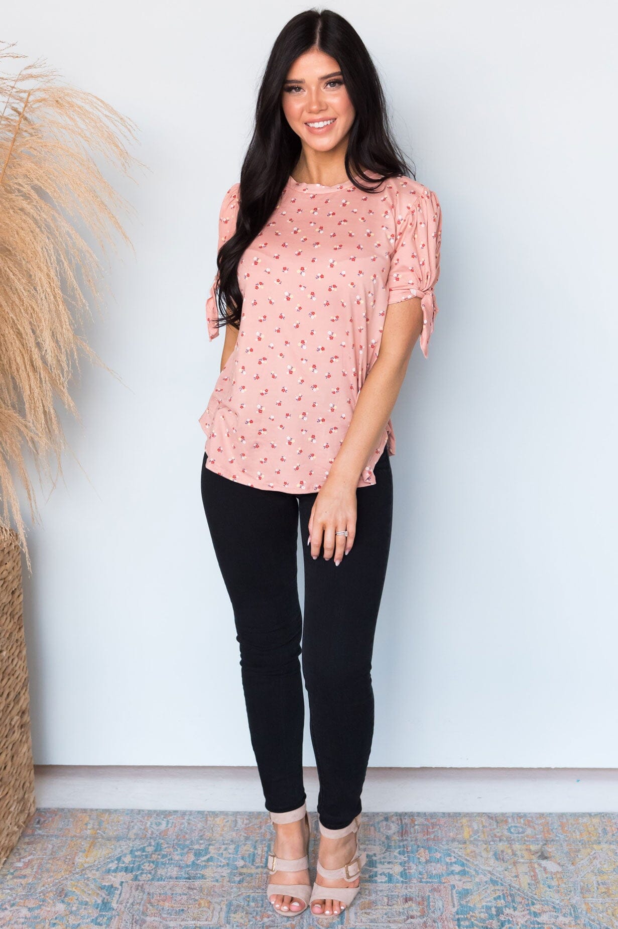 Ditsy Floral Tie Sleeve Modest Top NeeSee's Dresses 