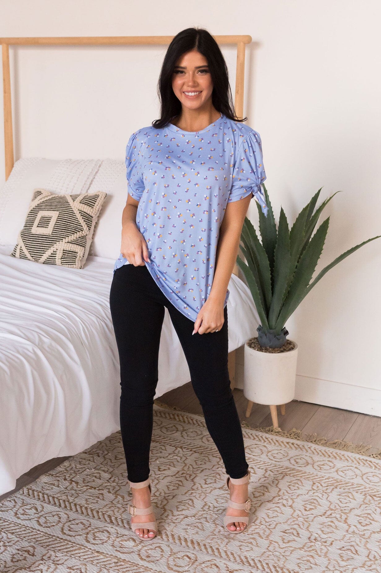 Ditsy Floral Tie Sleeve Modest Top NeeSee's Dresses 