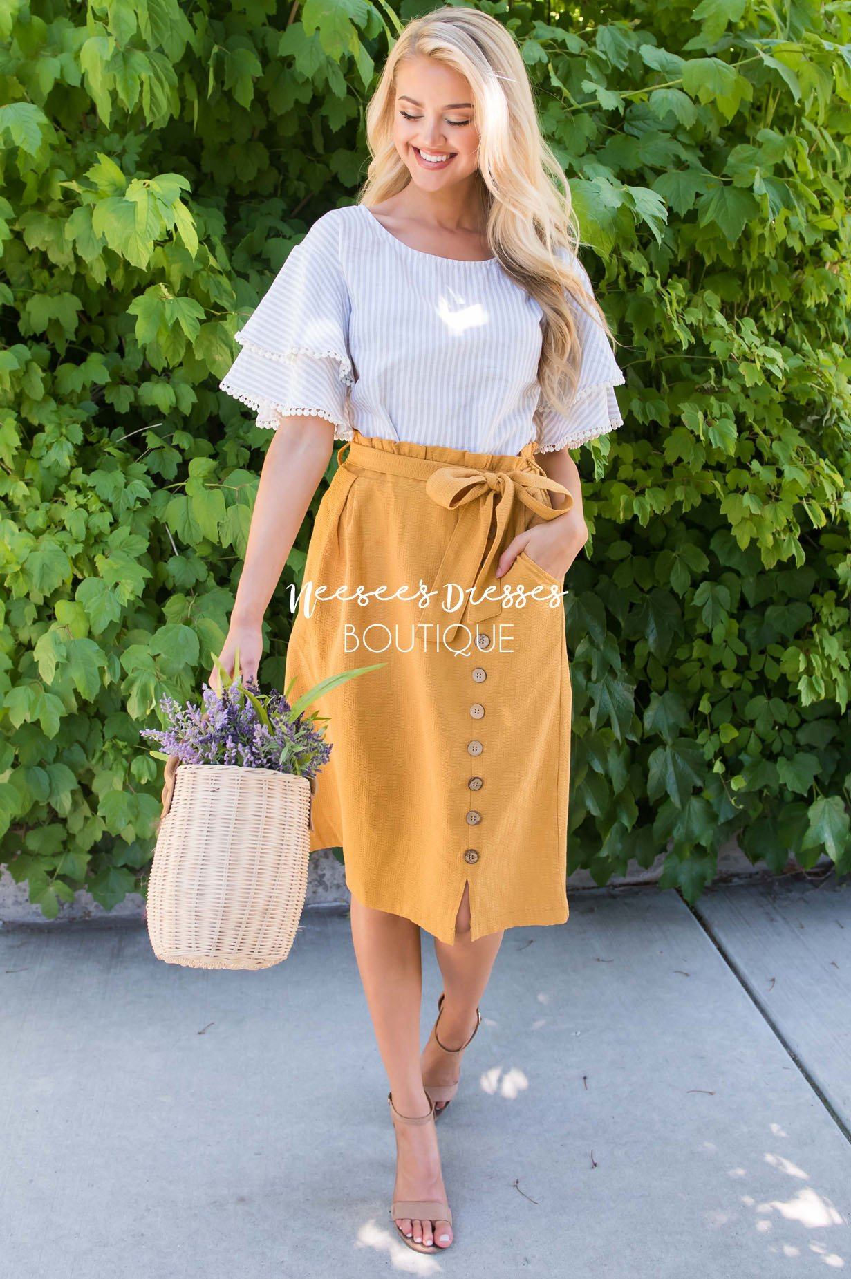 Lets Meet For Brunch Button Skirt Modest Dresses vendor-unknown 