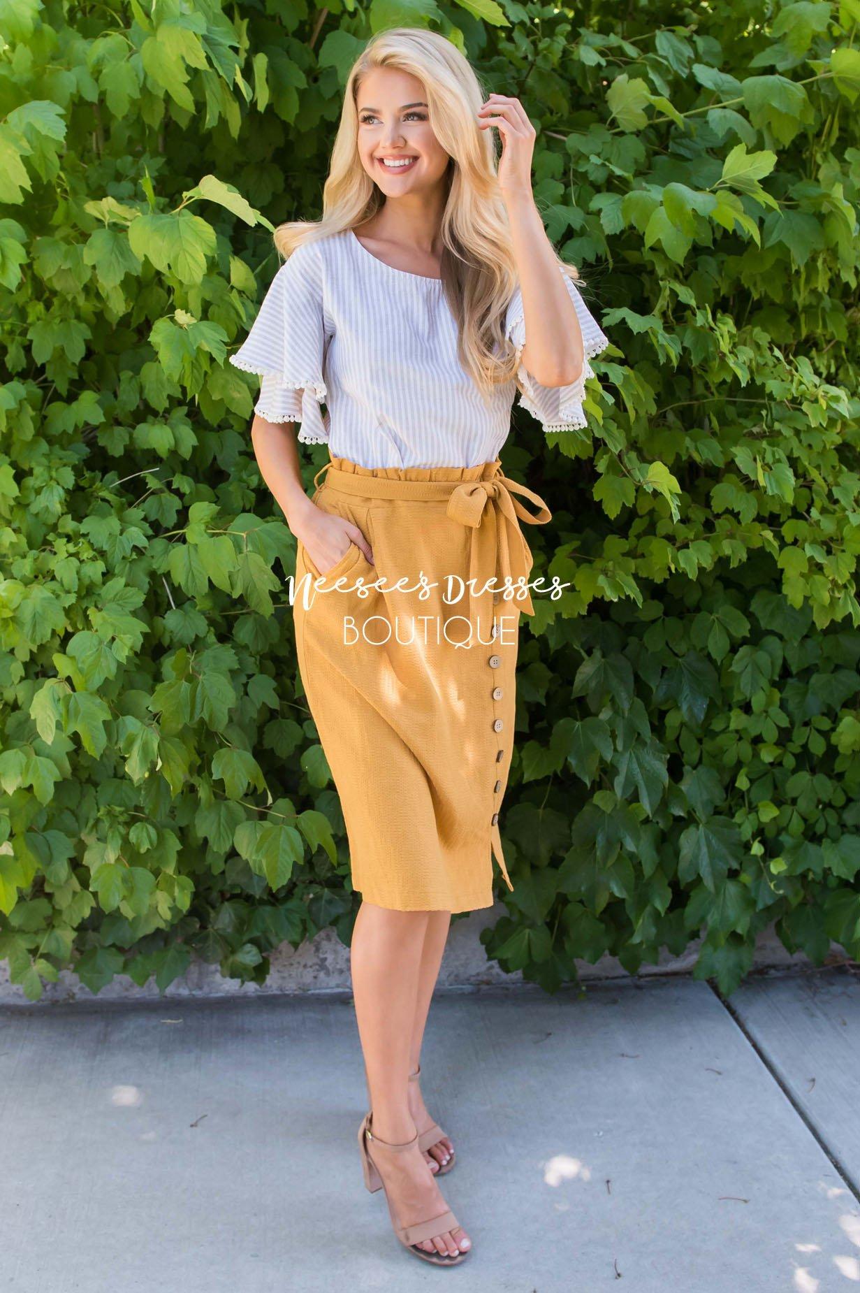 Lets Meet For Brunch Button Skirt Modest Dresses vendor-unknown 