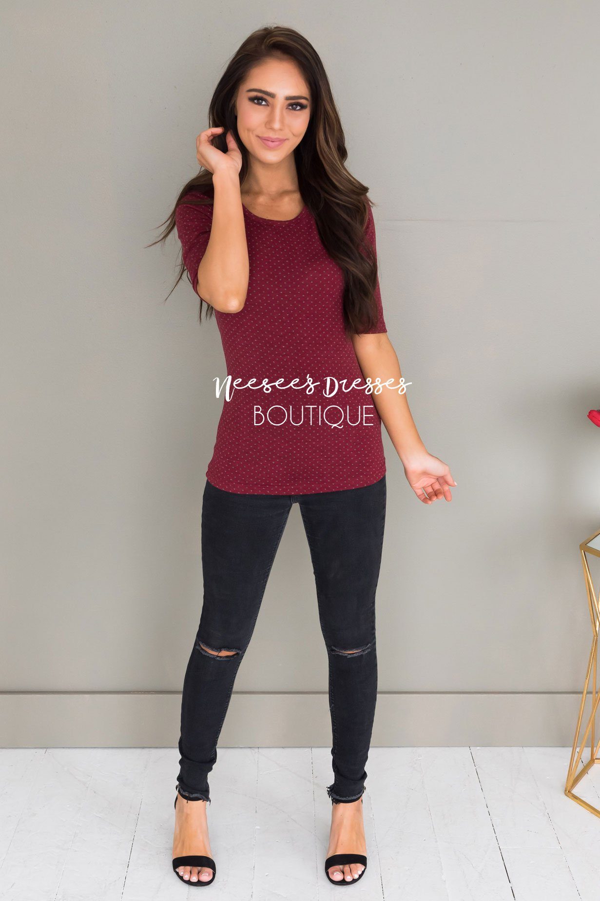 Polka Dot Half Sleeve Top Tops vendor-unknown 