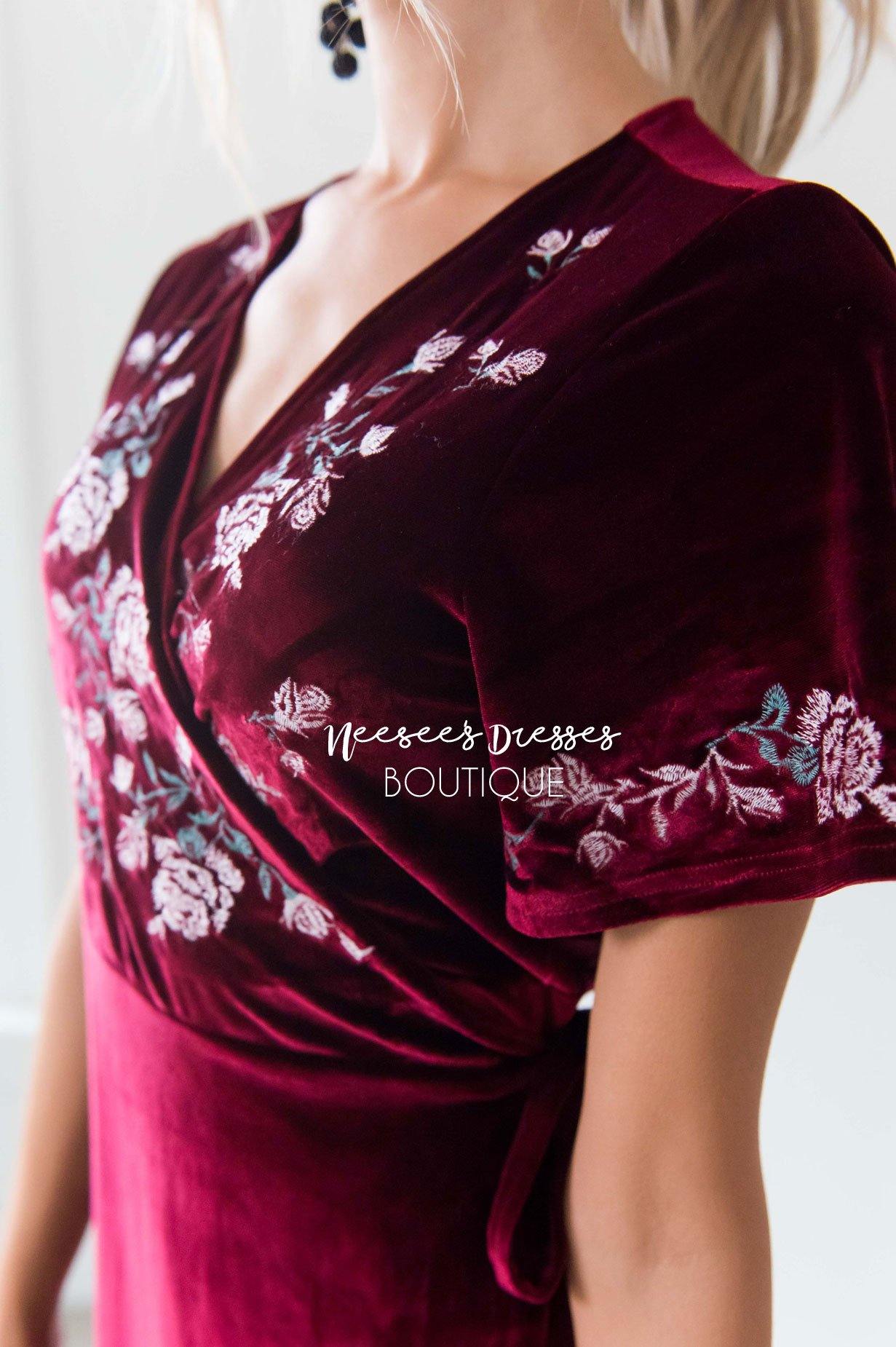 The Araceli Velvet Wrap Dress Modest Dresses vendor-unknown 