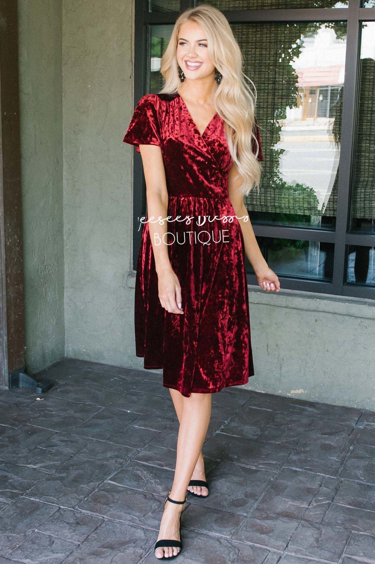 Red Velvet Holiday Dress Modest Bridesmaids Dress Cute Modest Clothes