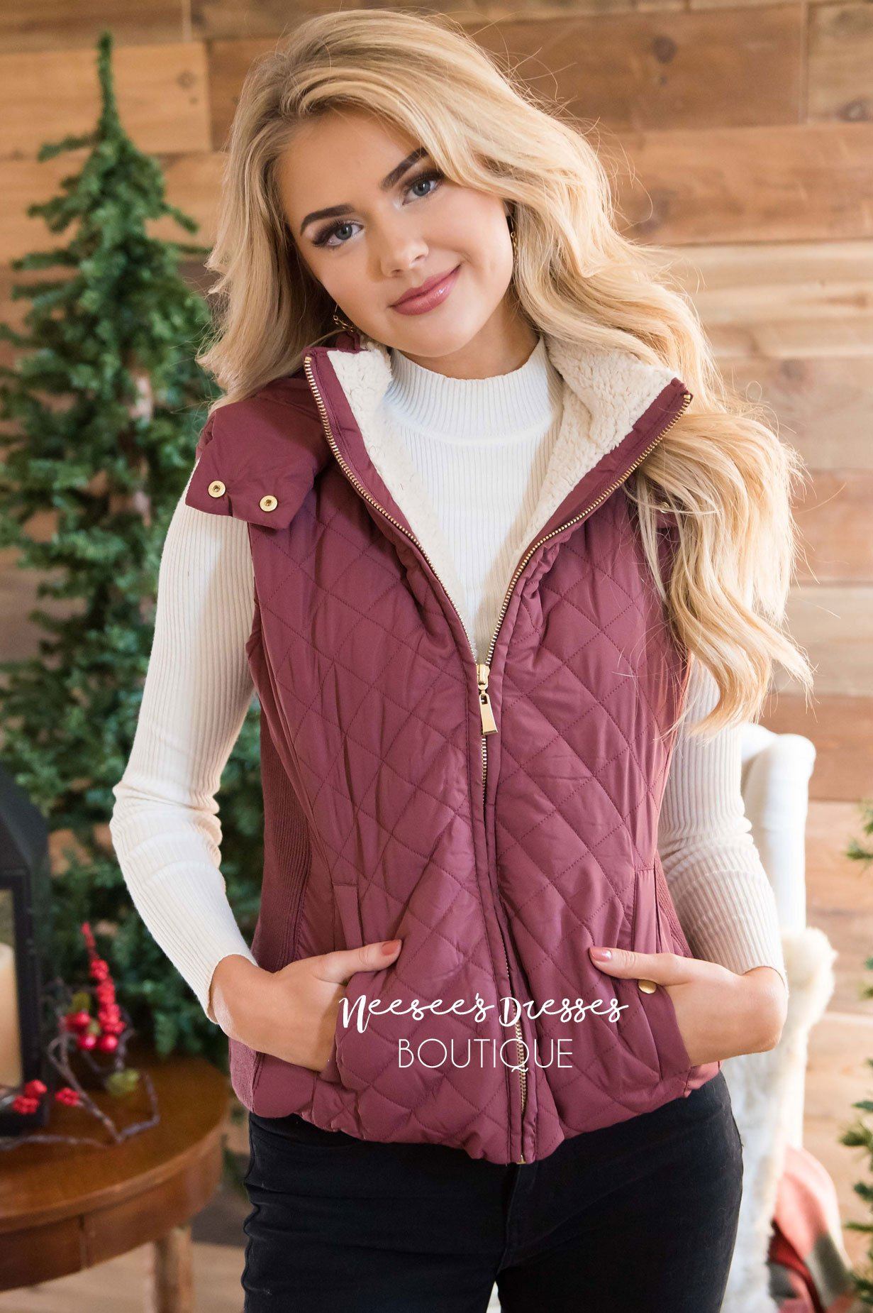 Fur Lined Quilted Vest Tops vendor-unknown 