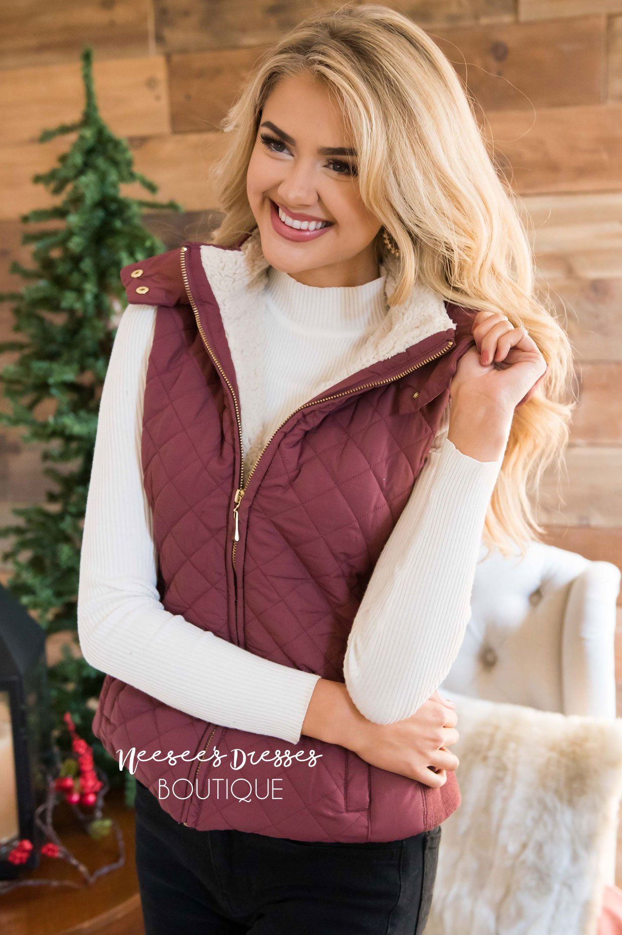 Fur Lined Quilted Vest Tops vendor-unknown 