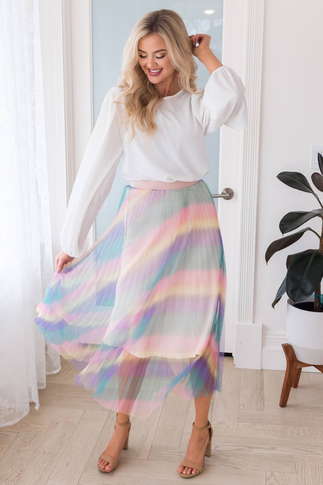 Vibrant Rainbow Modest Tulle Skirt Skirts vendor-unknown 