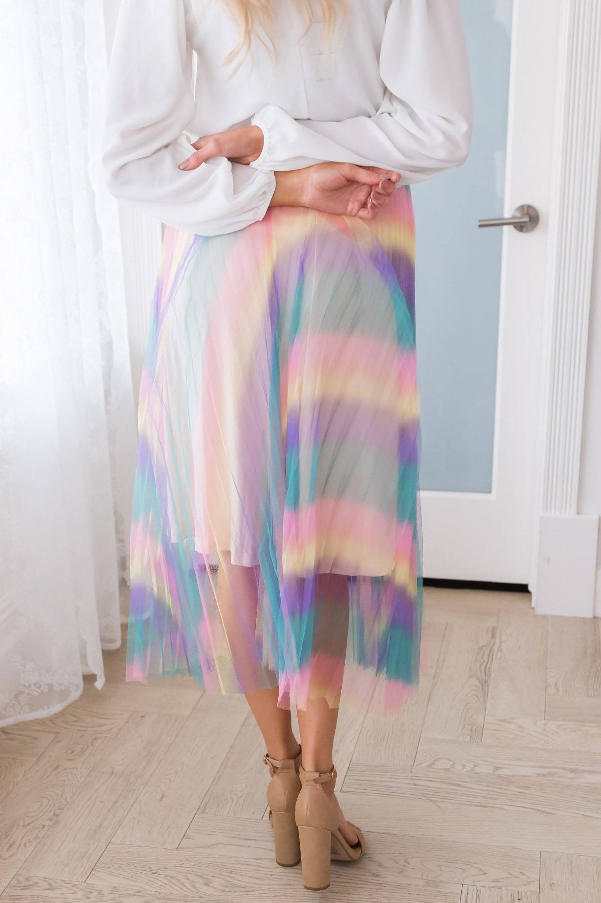 Vibrant Rainbow Modest Tulle Skirt Skirts vendor-unknown 
