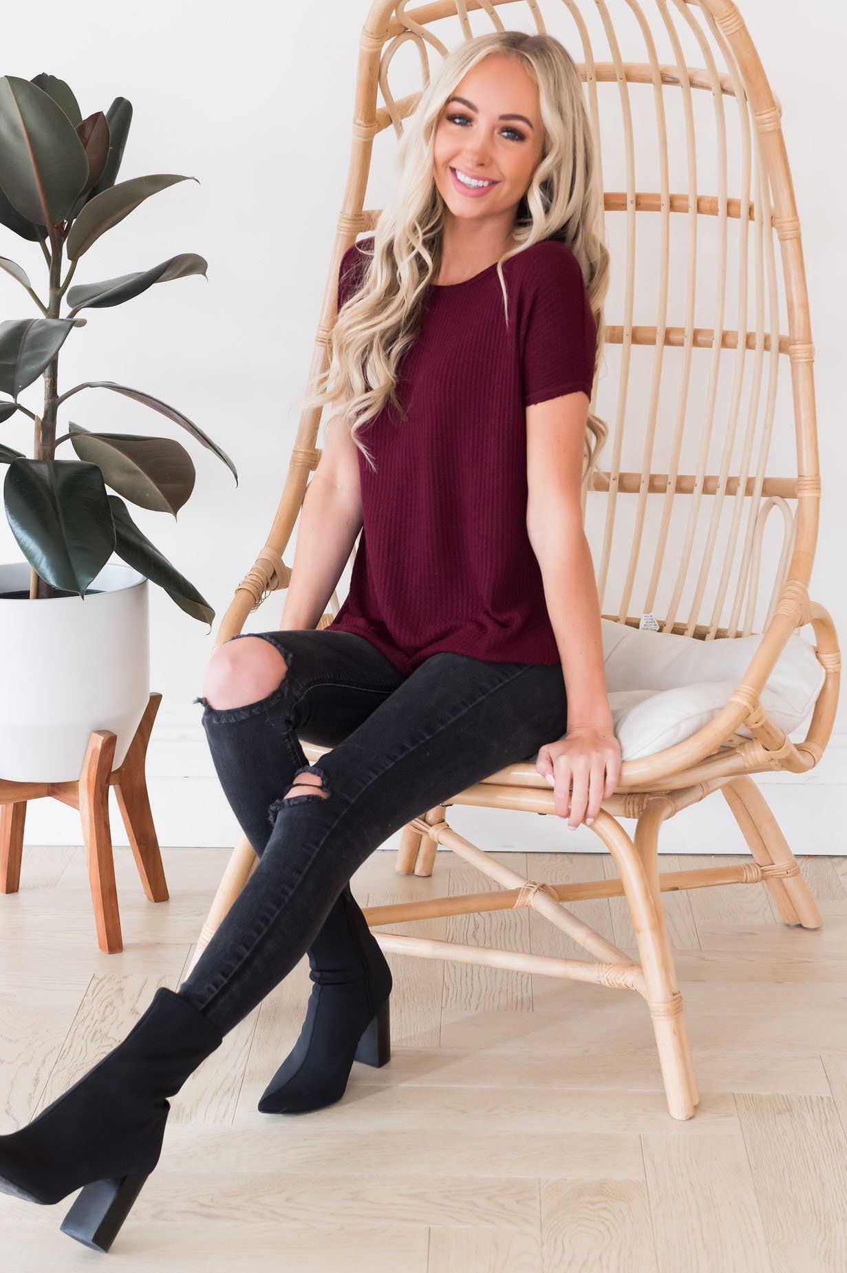 Dream Chaser Short Sleeve Thermal Top Modest Dresses vendor-unknown 