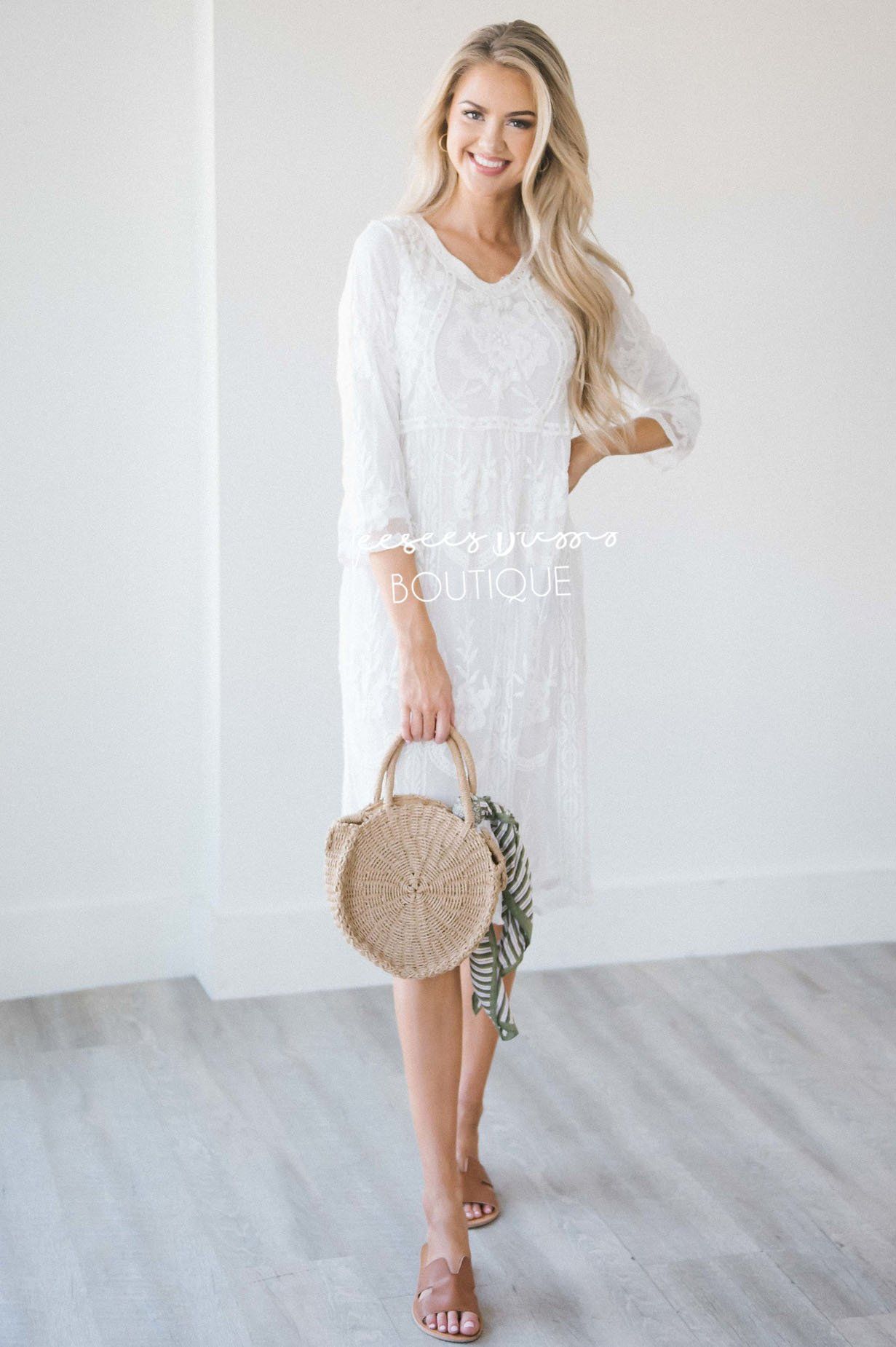 Day Dreamer Lace Dress in White Modest Dresses vendor-unknown 