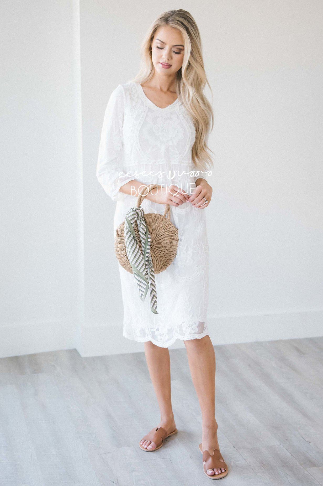 Day Dreamer Lace Dress in White Modest Dresses vendor-unknown 