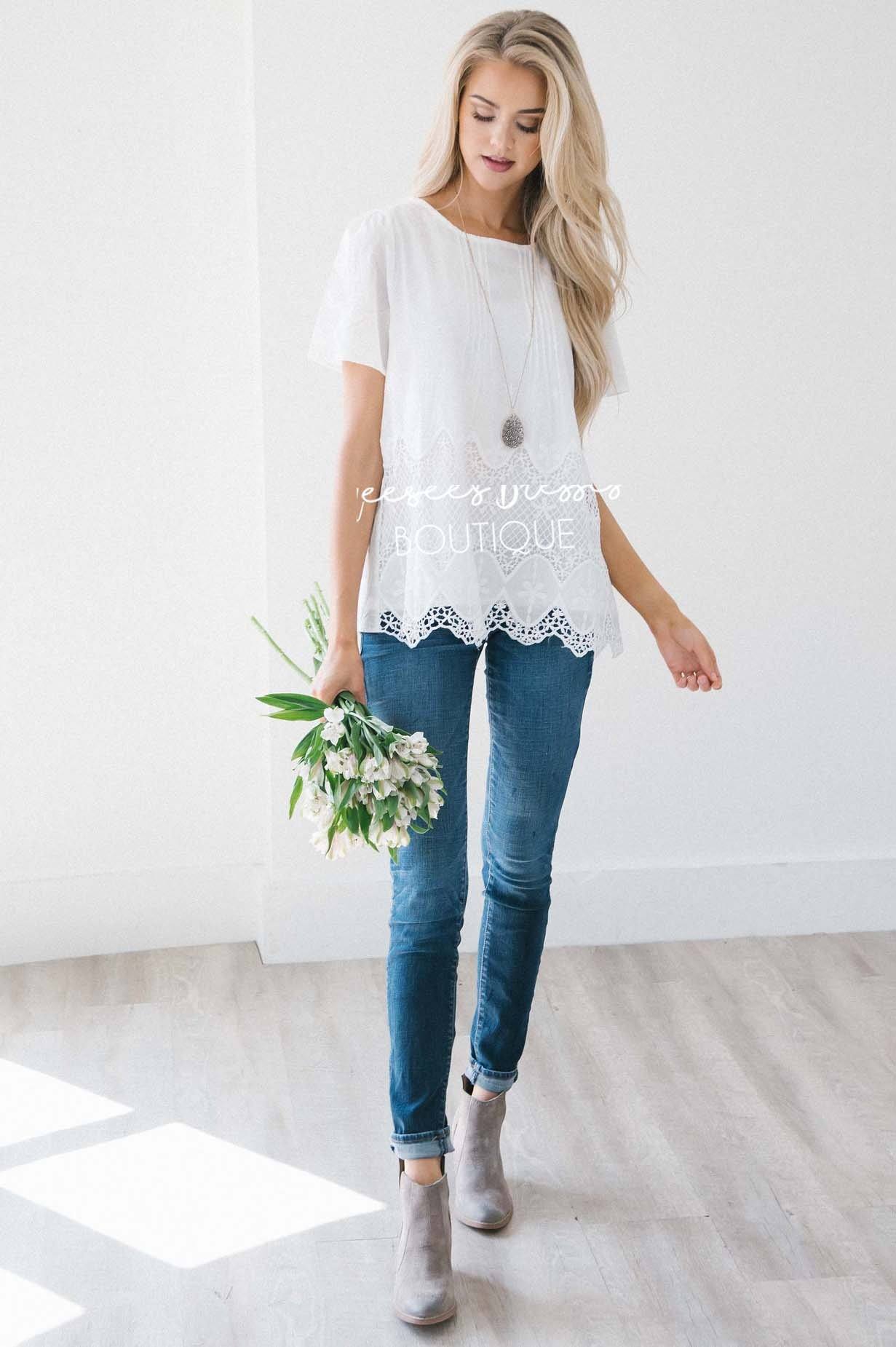 Flower Power Lace Trim Top Tops vendor-unknown 