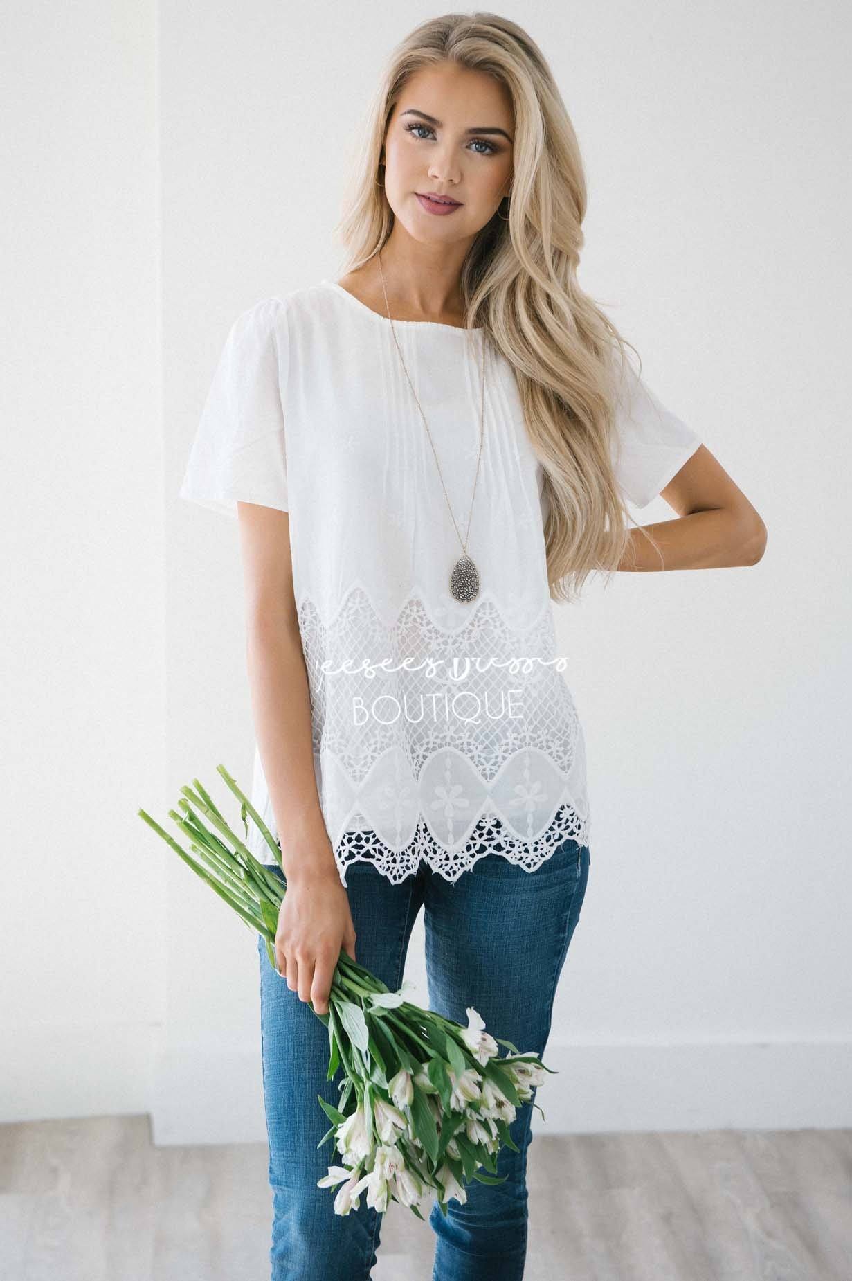 Flower Power Lace Trim Top Tops vendor-unknown 