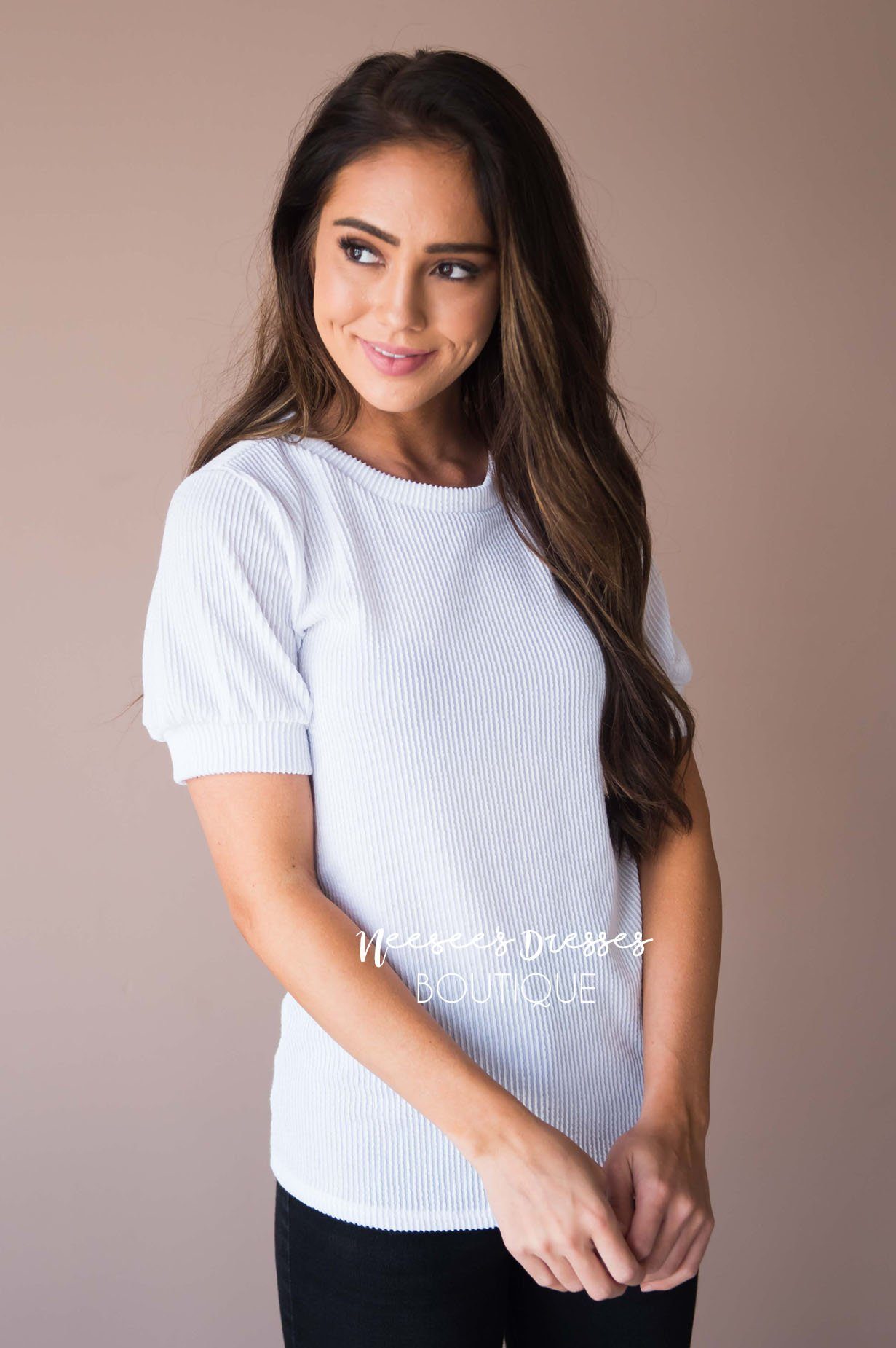 Clear Your Schedule Puff Sleeve Top Modest Dresses vendor-unknown 