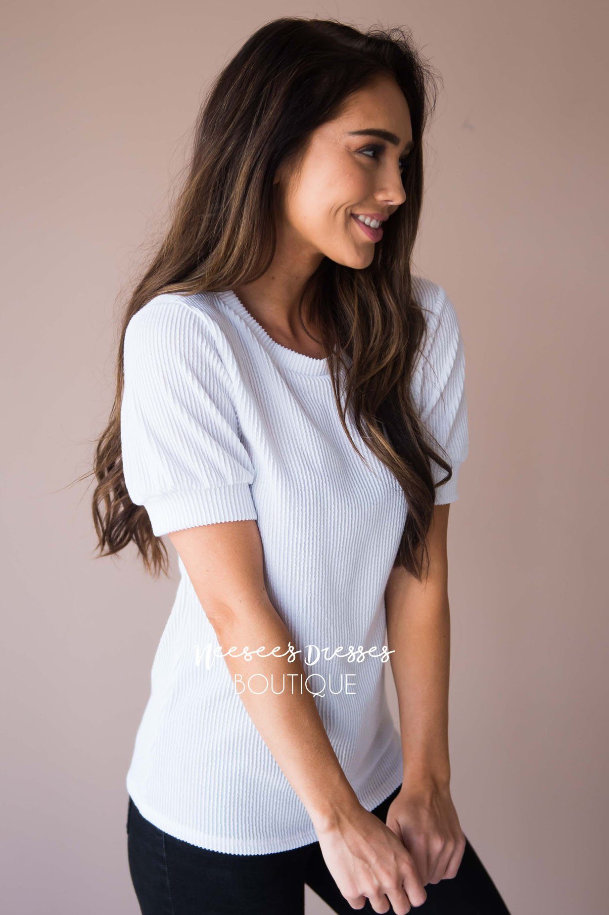Clear Your Schedule Puff Sleeve Top Modest Dresses vendor-unknown 