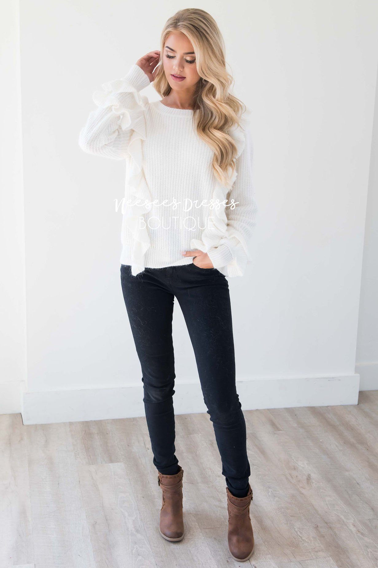 Perfect Romance Ruffle Knit Sweater Tops vendor-unknown 