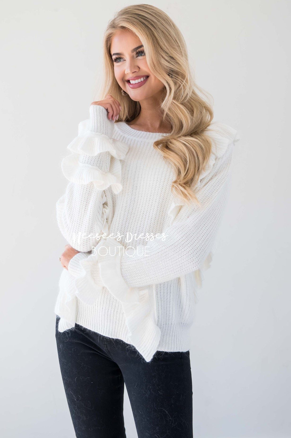 Perfect Romance Ruffle Knit Sweater Tops vendor-unknown 