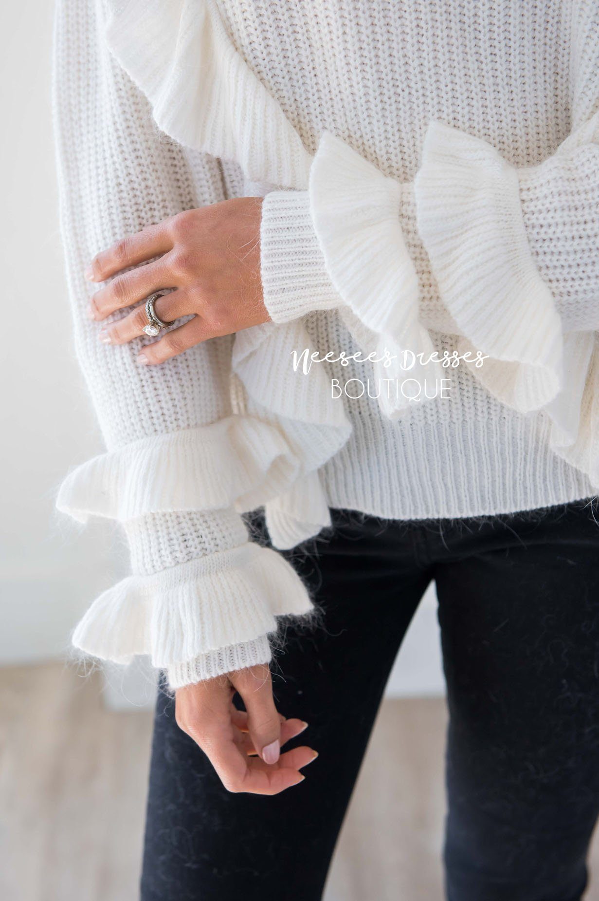 Perfect Romance Ruffle Knit Sweater Tops vendor-unknown 