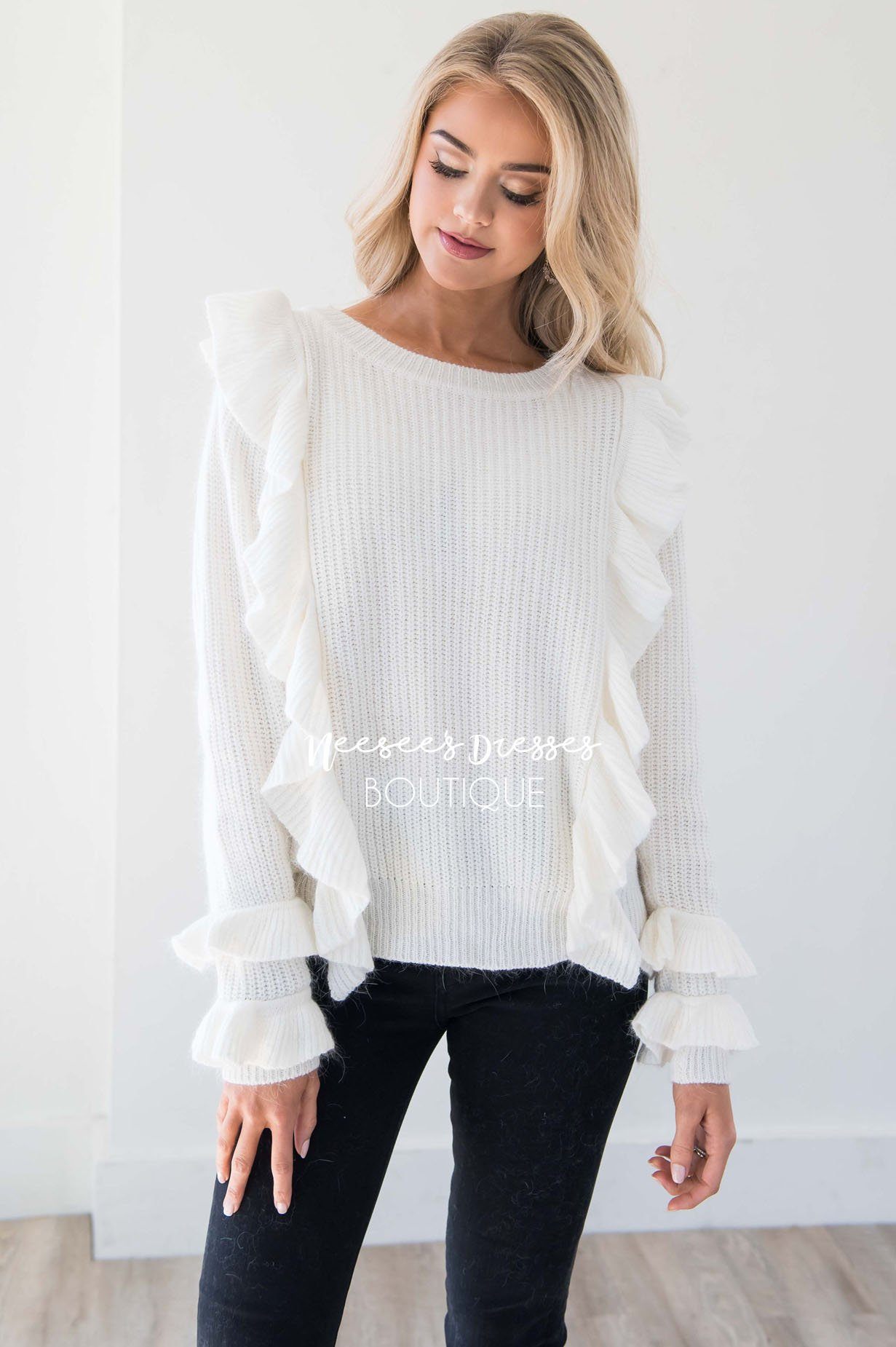 Perfect Romance Ruffle Knit Sweater Tops vendor-unknown 