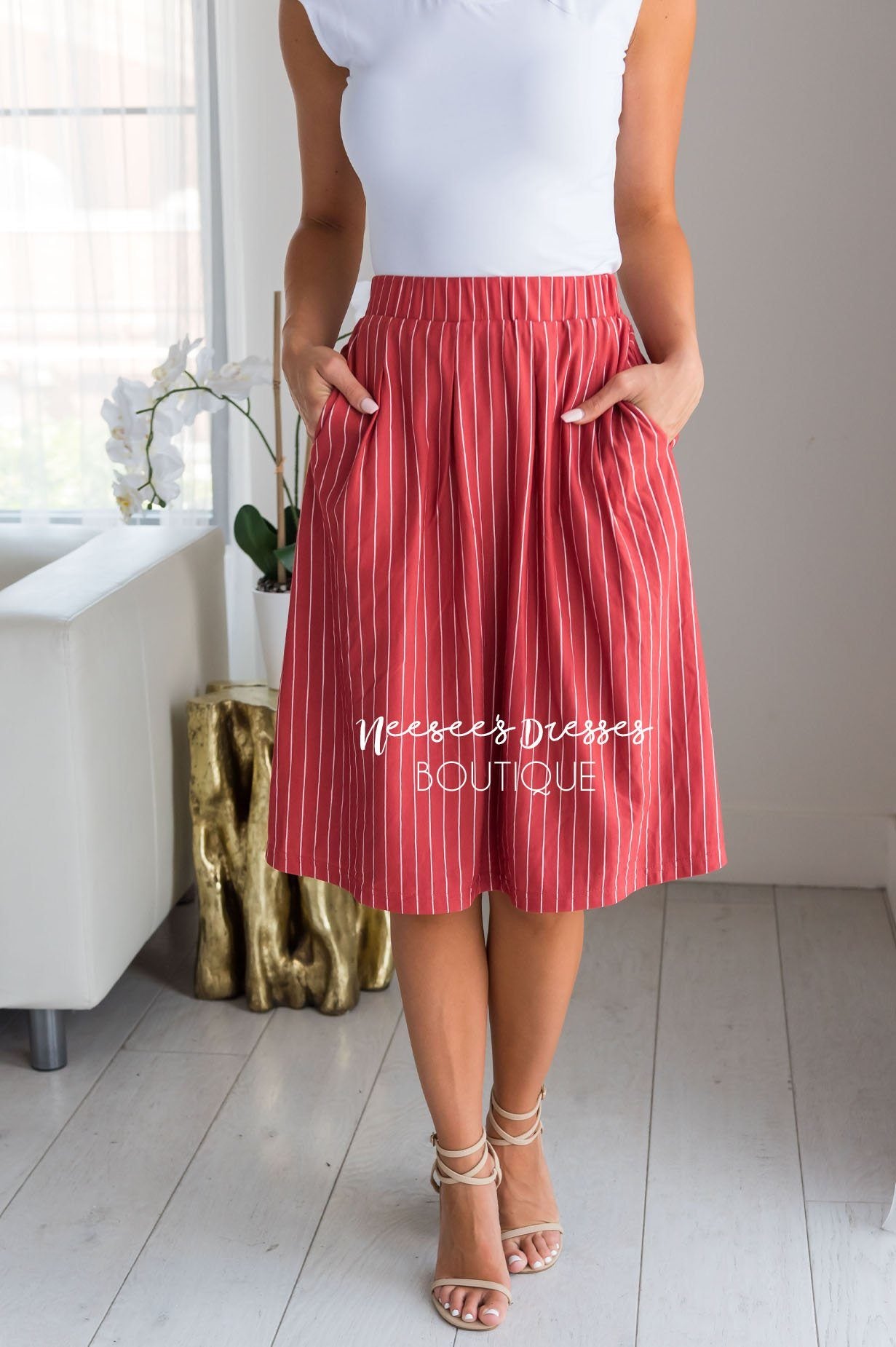The Time Is Now Modest Striped Skirt Modest Dresses vendor-unknown 