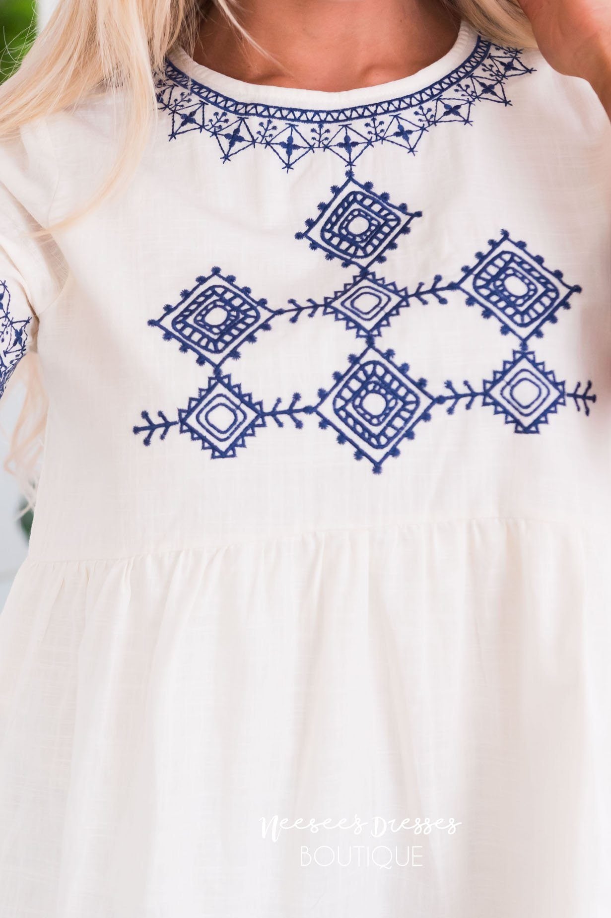 Weekend Vibes Modest Embroidered Blouse Tops vendor-unknown 