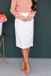 Ivory Scalloped Pencil Skirt Skirts vendor-unknown