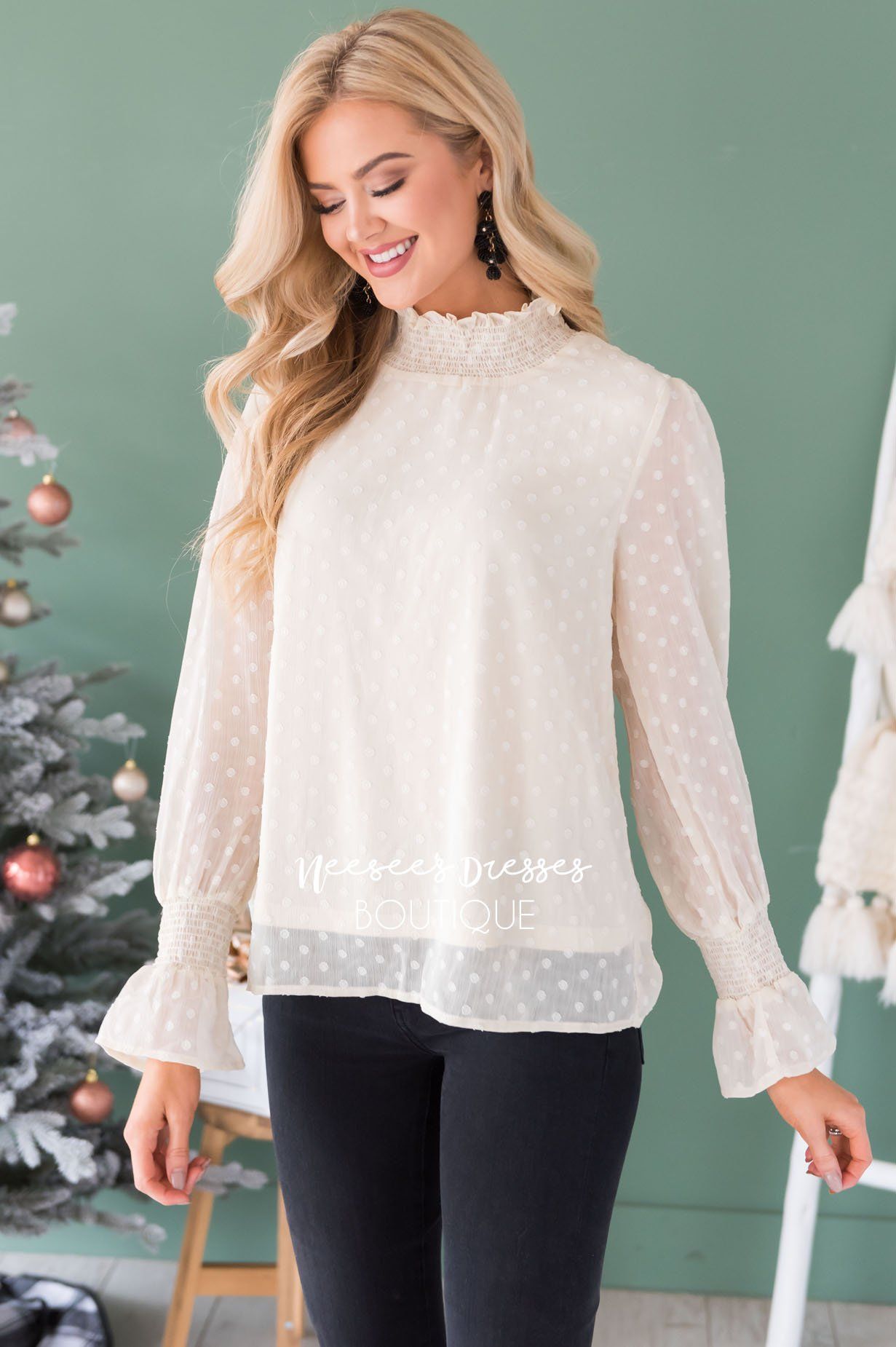 Admired Swiss Dot Blouse Tops vendor-unknown 