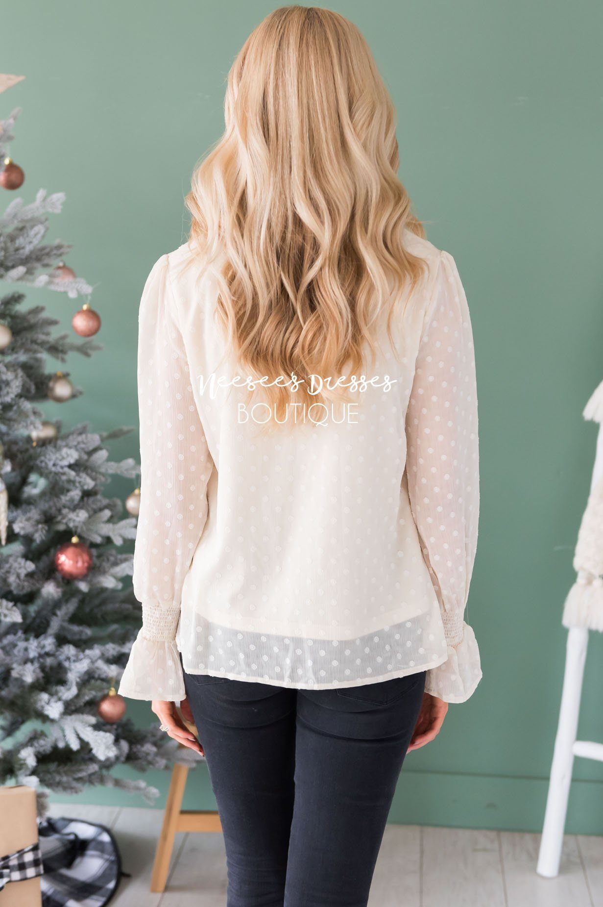 Admired Swiss Dot Blouse Tops vendor-unknown 