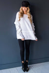 White Ruffle Sleeve Sweater Tops vendor-unknown