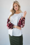 Chiffon Floral Bubble Sleeve Sweater Tops vendor-unknown