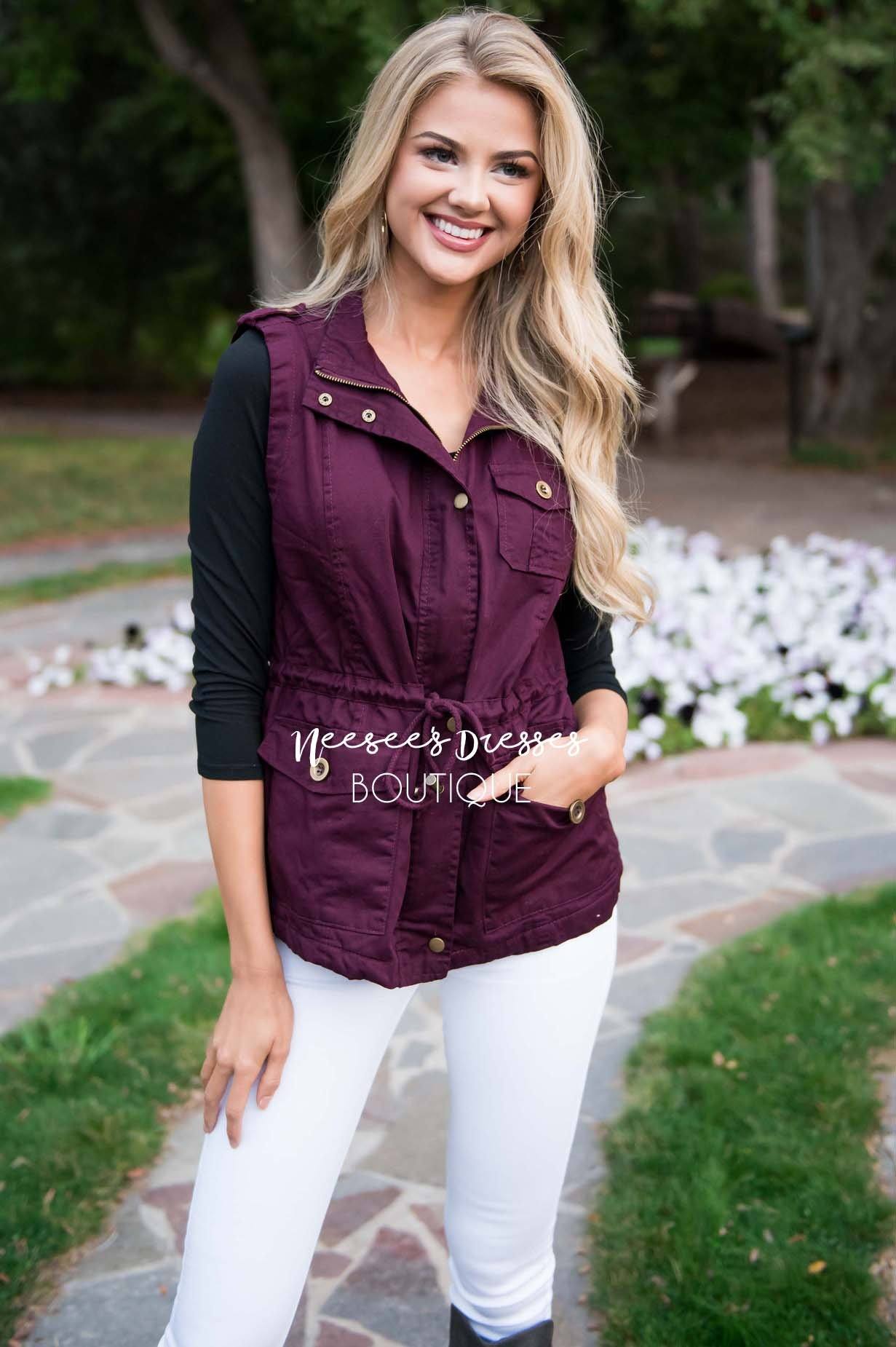 Forever Cuddly Drawstring Vest Tops vendor-unknown 