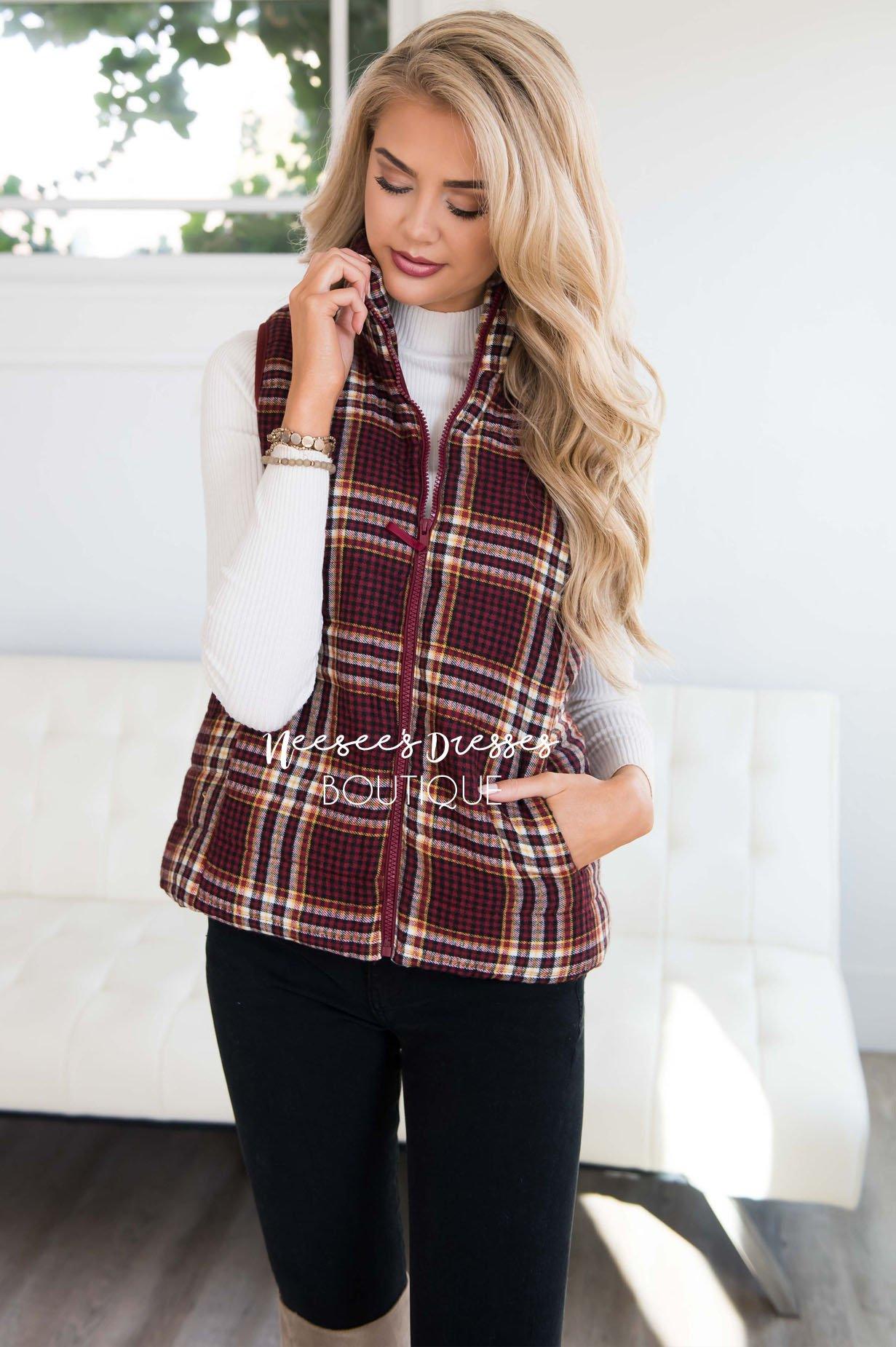 Winter Wishes Plaid Vest Tops vendor-unknown 