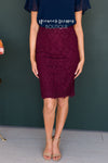 Lovely Wine Lace Pencil Skirt Skirts vendor-unknown