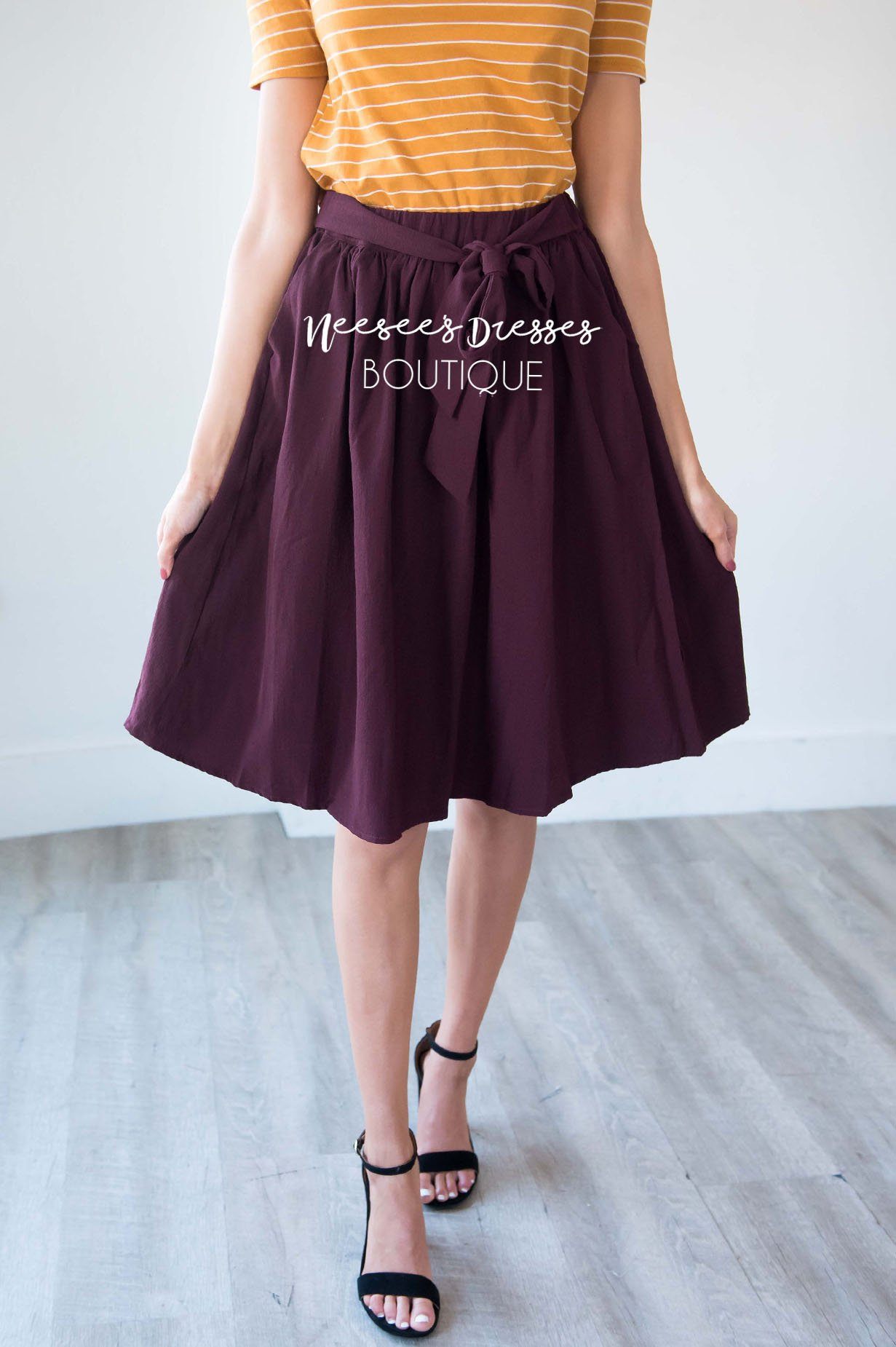 Merlot Tie Waist Skirt Skirts vendor-unknown 