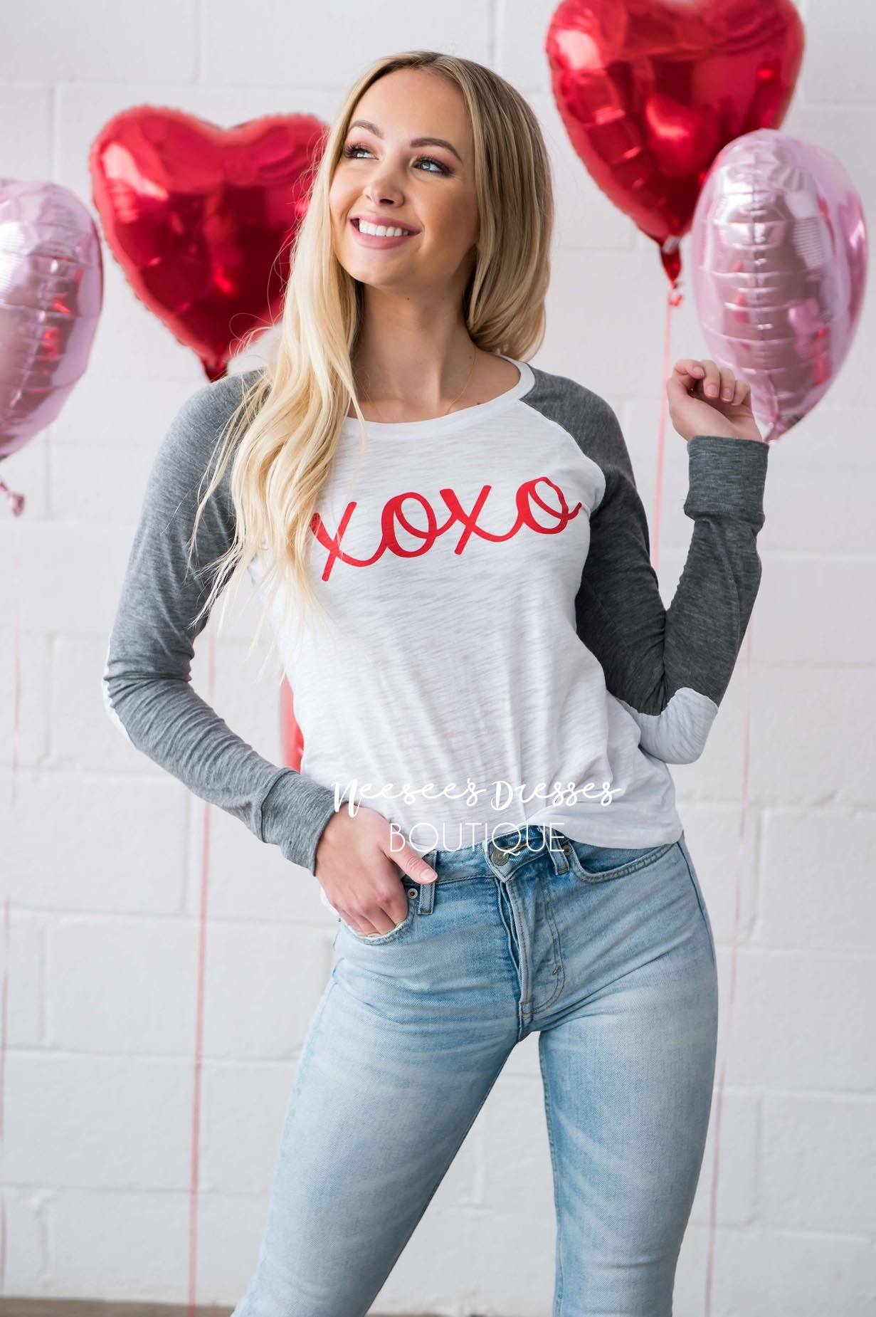 Elbow Patch XOXO Tee Tops vendor-unknown 