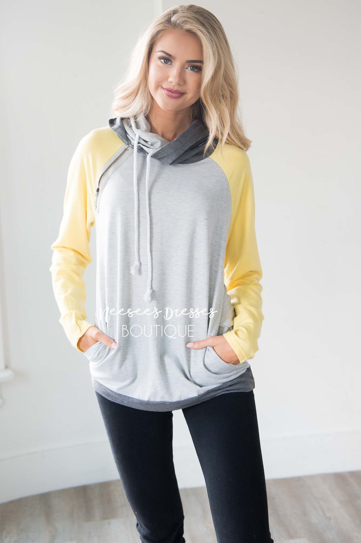 Shoulder Zip Double Hoodie Sweater Tops vendor-unknown 