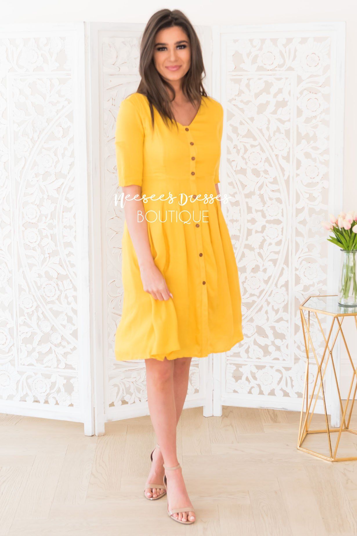 The Gina Button Front Dress Modest Dresses vendor-unknown 