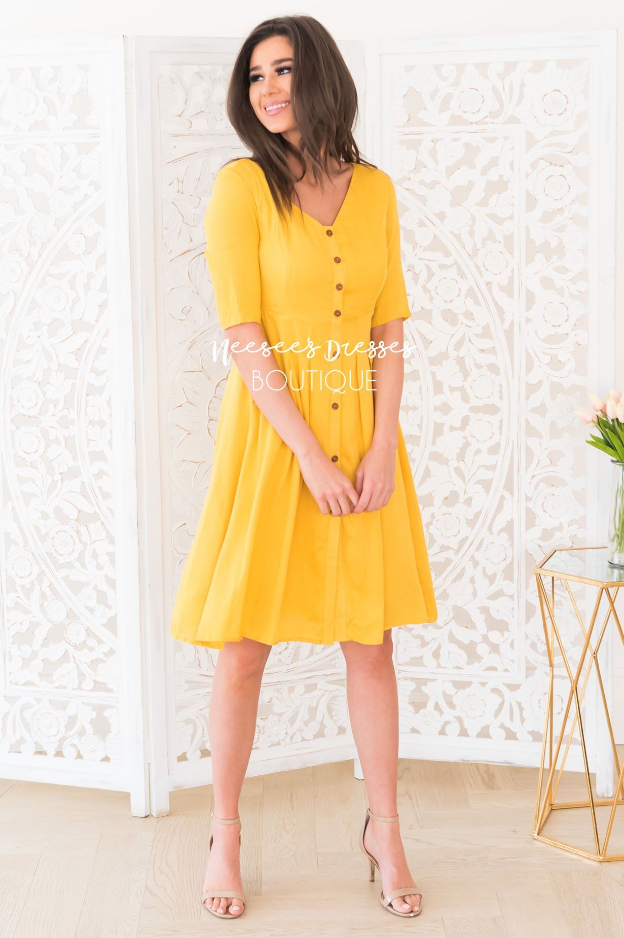 The Gina Button Front Dress Modest Dresses vendor-unknown 