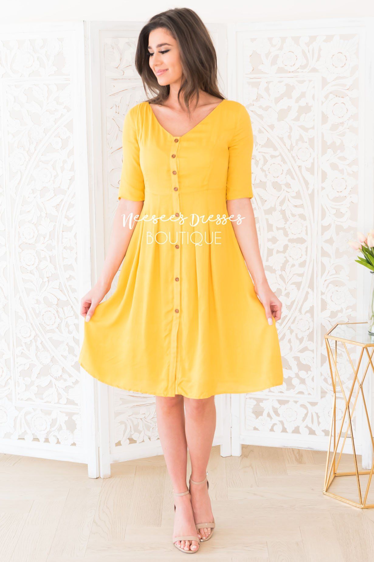 The Gina Button Front Dress Modest Dresses vendor-unknown 