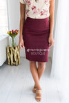 Burgundy Floral Textured Pencil Skirt Skirts vendor-unknown